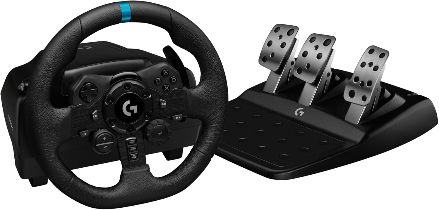 G923 Volant de Course et Pédales, Retour de Force TRUEFORCE, Pédales Sensibles à la Pression, Double Embrayage, Launch Control, Design traditionnel, pour PS5, PS4, PC et Mac - Noir