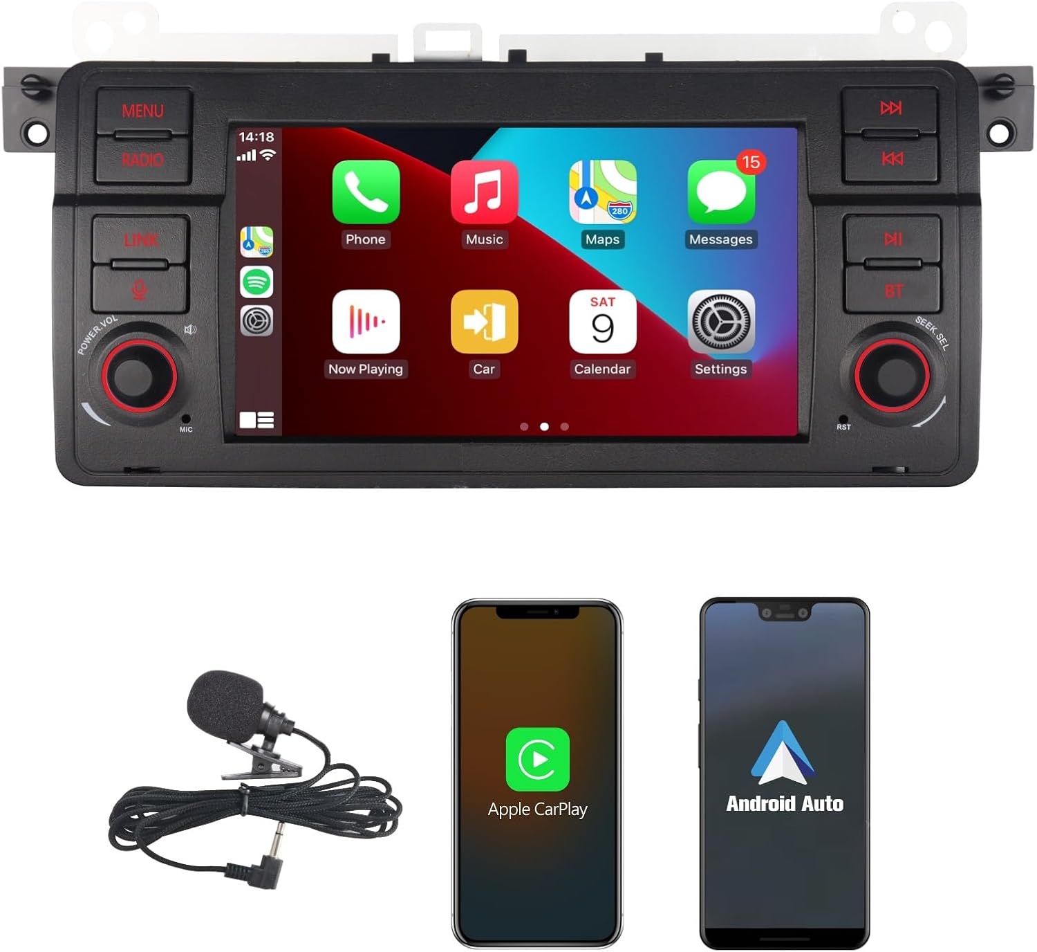 Radio BMW E46 avec Apple Carplay et Android Auto Ecran Tactile HD 7" Bluetooth Mirror Link USB AM/FM/RDS DSP High Power Subw EQ SWC pour BMW E46 Série 3 1998-2005