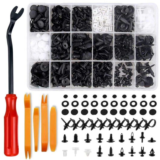 Aohoo Clips de Fixation Voiture, 18 Taille Agrafe Voiture Convient à la Toutes les Marques de Voitures,415 Clips Voiture + 5 Outil de Retrait de Garniture + 10 Attache de Câble + 20 Coussin Spongieux