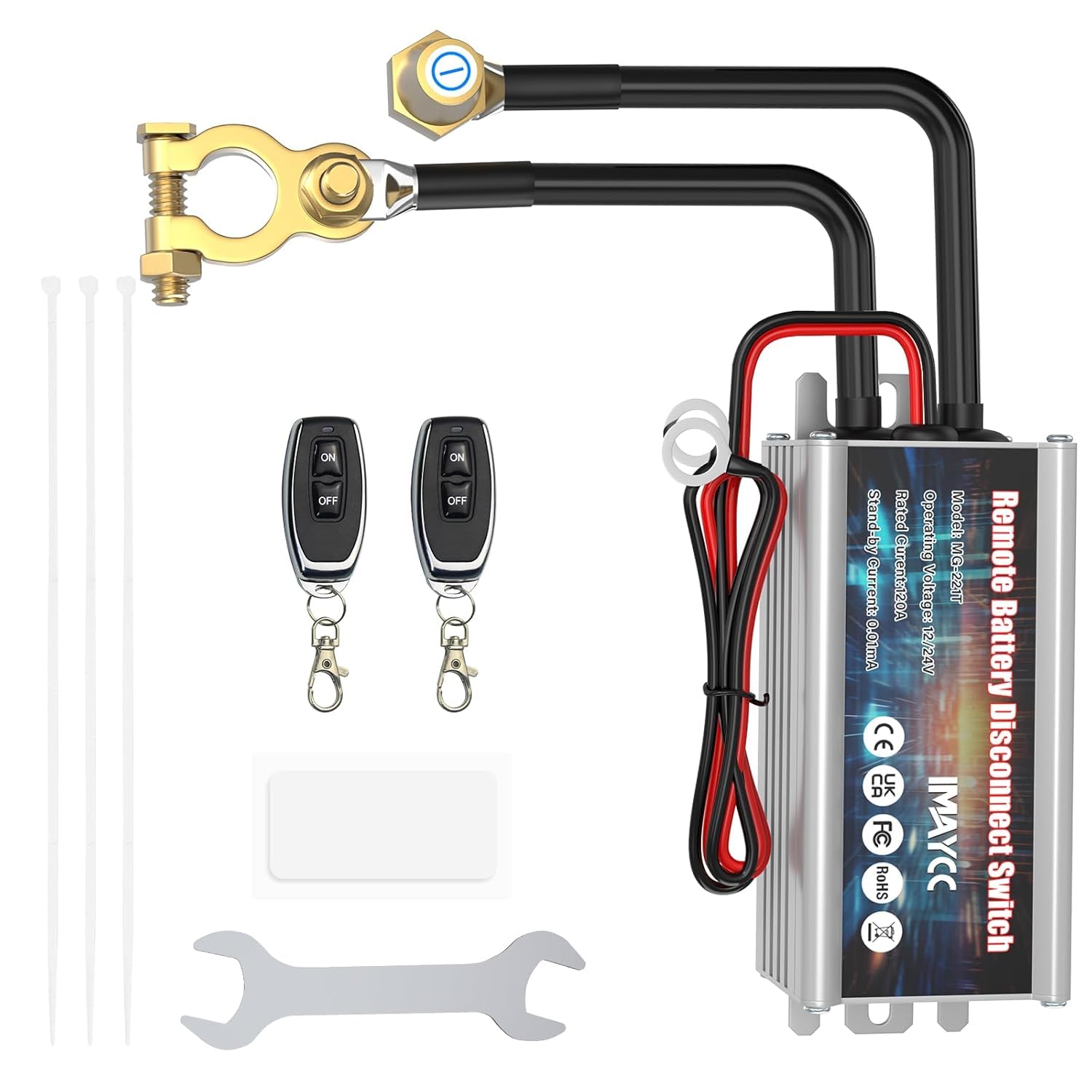 IMAYCC Coupe Circuit Batterie 12v, Commutateur Sans Fil pour Coupe Batterie 12v 120A, Interrupteur 12v, Coupe Batterie Voiture, Interrupteur D'arrêt Automatique pour Voiture, RV, ATV, Camion, Bateau.