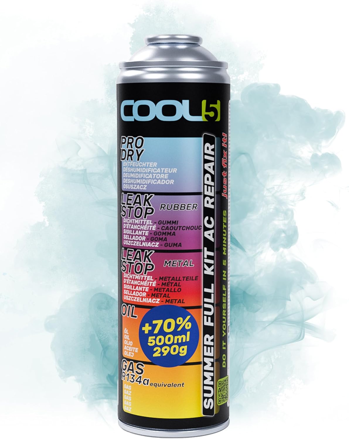 Summer Full KIT AC 5 en 1 Repair – Gaz de rechange, huile de climatisation, mastic pour pièces en aluminium et caoutchouc, déshydratant – Pour véhicules 1995–2016, grand paquet 290 g