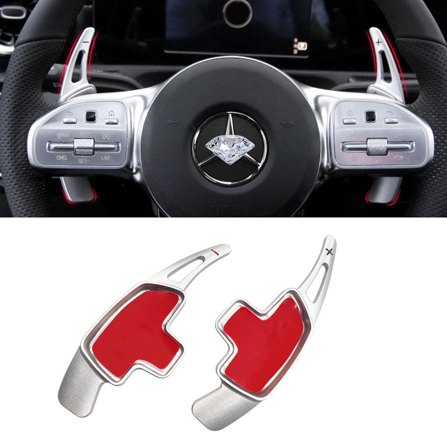 TTCR-II 2PCS Compatible avec Palette au Volant Mercedes Benz Classe A/G 2019-2021,C/CLA/CLS 2015-2021, E/GLS 2017-2021,GLA/GLC/GLE/S 2016-2021,GLB 2020-2021,SL/SLC 2017-2020,Palette de Volant (Argent)