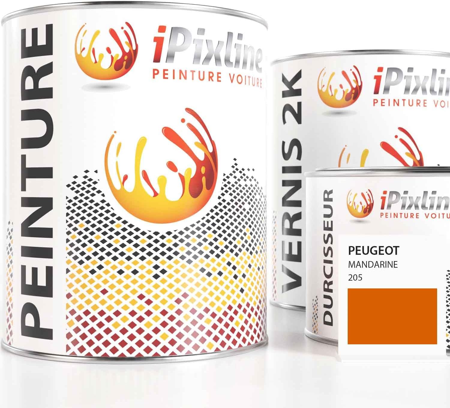 Kit Retouche Peinture Carrosserie Voiture - Pot Peinture Auto 700 ml, Vernis 2k 470 ml, Durcisseur 230 ml - Compatible avec Peugeot - Mandarine 205 Peugeot - Mandarine - 205