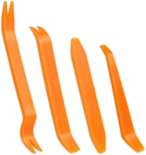 Outils Demontage Garniture, 4 Pièces Garniture Intérieure Voiture Installation Stéréo pour Voiture Porte Panneau Tableau de Bord, Outil Réparation Installer (Orange)