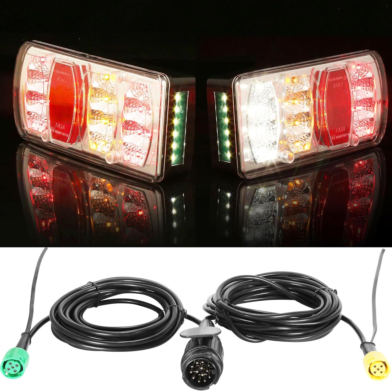 LED Kit de Feux Arriere de Remorque 13 broches 12/24V 7Functions avec Jeu de Câbles de 5.5m Certifié E Kit Éclairage Remorque Feu Arriere pour Remorque