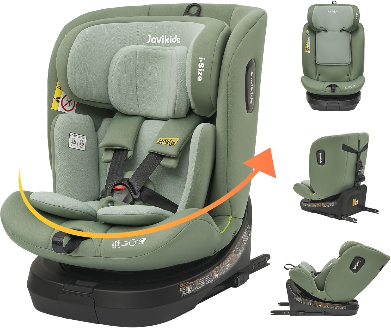 Siege Auto, i-Size 40-150 cm, ISOFIX pour Groupe 0/1/2/3, Bébé de 0-12 ans, 0 à 36 kg Environ, ECE R129, 360° pivotant, 12 Positions d'Appui-tête, Top Tether, Siège Auto （Vert）