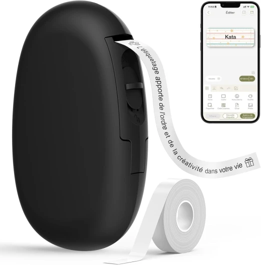 Etiqueteuse E10 inclut Étiquettes Autocollantes Imperméables, Smart App avec 40+ Polices, 150+ Modèles et 700+ Icônes, Idéale pour la Maison, la Cuisine, l'école, l'organisation et Le Bureau