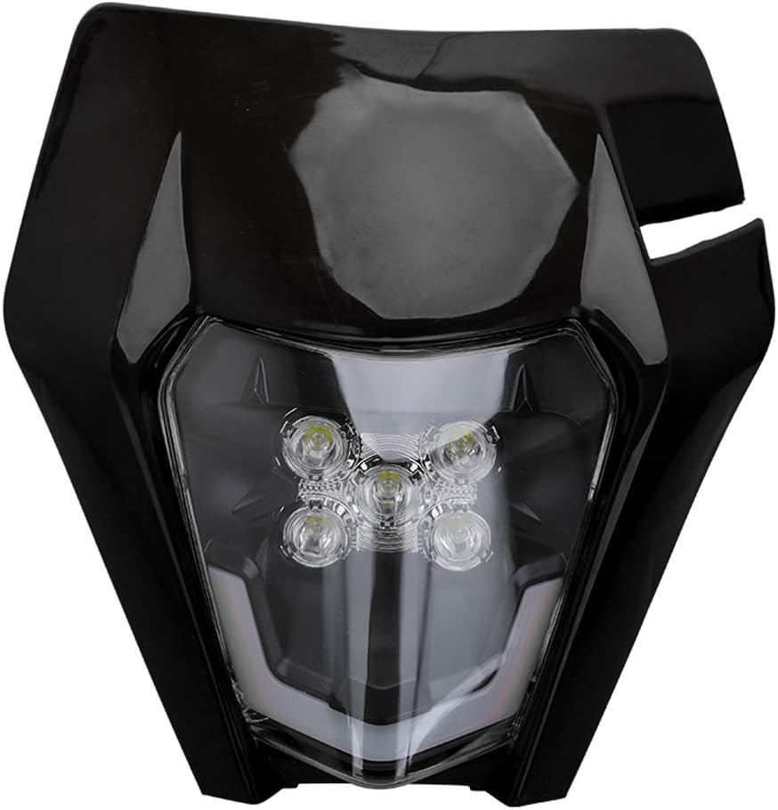 JFG RACING Plaque Phare Avant Moto,Phare LED Universel Moto pour EXC250 SX250 SXF250 EXC450 SX350 SXF450 EXC525 640LC4 Dirt Bike Enduro Supermoto Beta-Noir