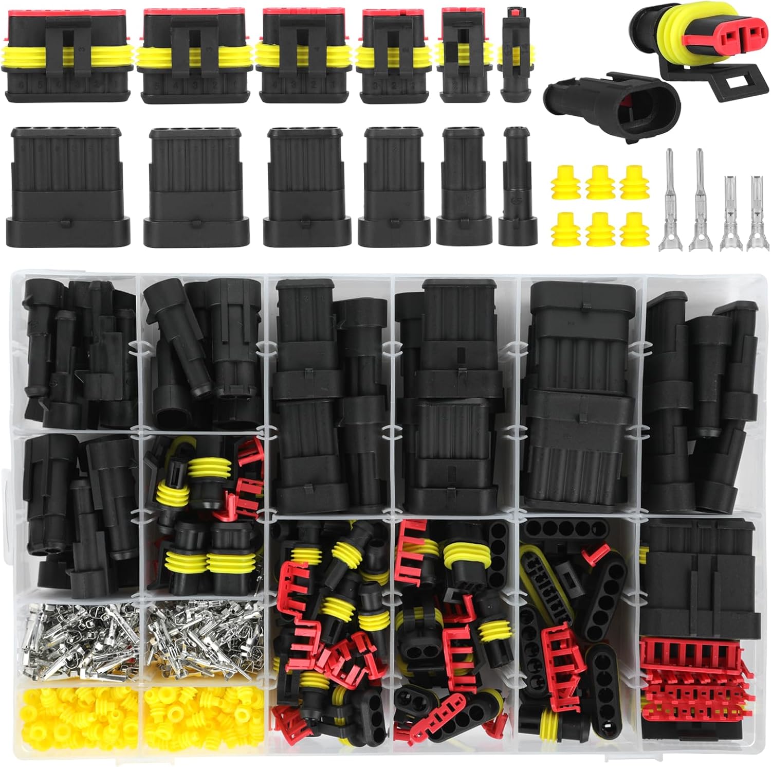 KOMABLEN 808 Pièces Connecteur Electrique Etanche IP67, 250V Connecteur Etanche 1/2/3/4/5/6 Broches, Connecteur Electrique Kit, Connecteur Automobile pour Voiture, Camion, Moto, Bateau