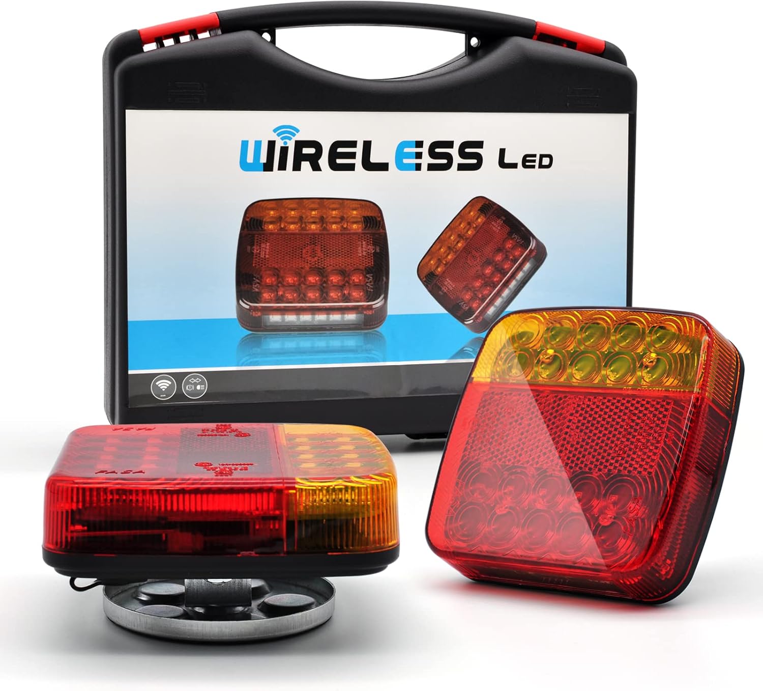 2 Pack Eclairage arrière Feux Led sans fil WiFi pour remorque，kit éclairage arrière LED Feux Arrière Base Aimanté Pour Auto Camion Tracteur Remorque Caravane