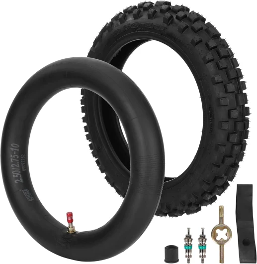 2.50-10 Pneu et chambre à air avec tige de valve TR4 pour CRF50 XR50 DRZ70 JR50 PW50 Coolster Razor MX650 MX500 Baja Dirt Runner 49 CR60R SX500 Dirt Rocket QG-210 MVX70 MVX110 Tao db10 PW50