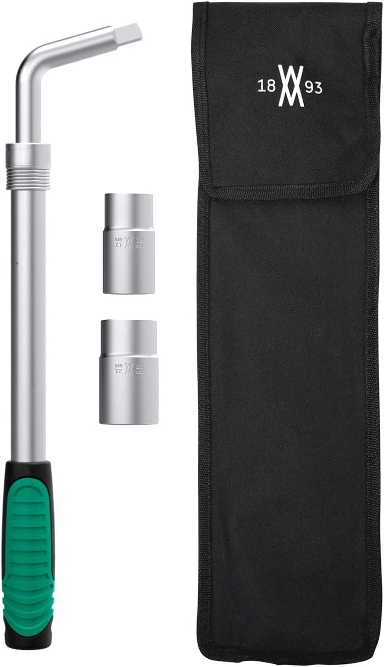 Lot 4 pièces clé démonte-roue télescopique avec embouts de 17/19mm et 21/23mm et clé à pneus extensible I entraînement 1/2'' I avec sac de rangement de I 80249