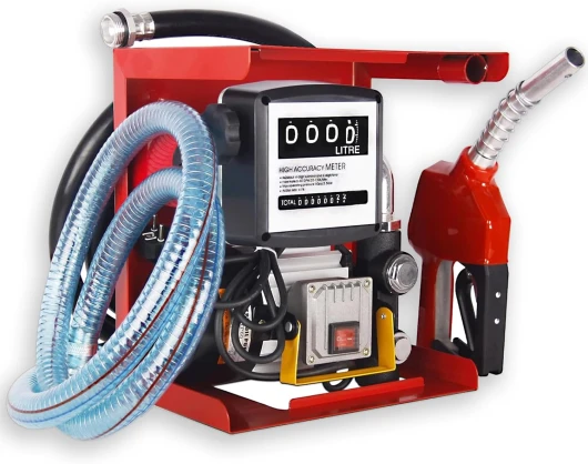 Pompe à Fuel Gasoil, 220-230V 550W Pompe à Diesel Autoaspirante, Pompe à Gasoil Electrique Stations de Ravitaillement Mobiles 60L/min, avec Pistolet, Compteur, Tuyaux, Châssis de Montage