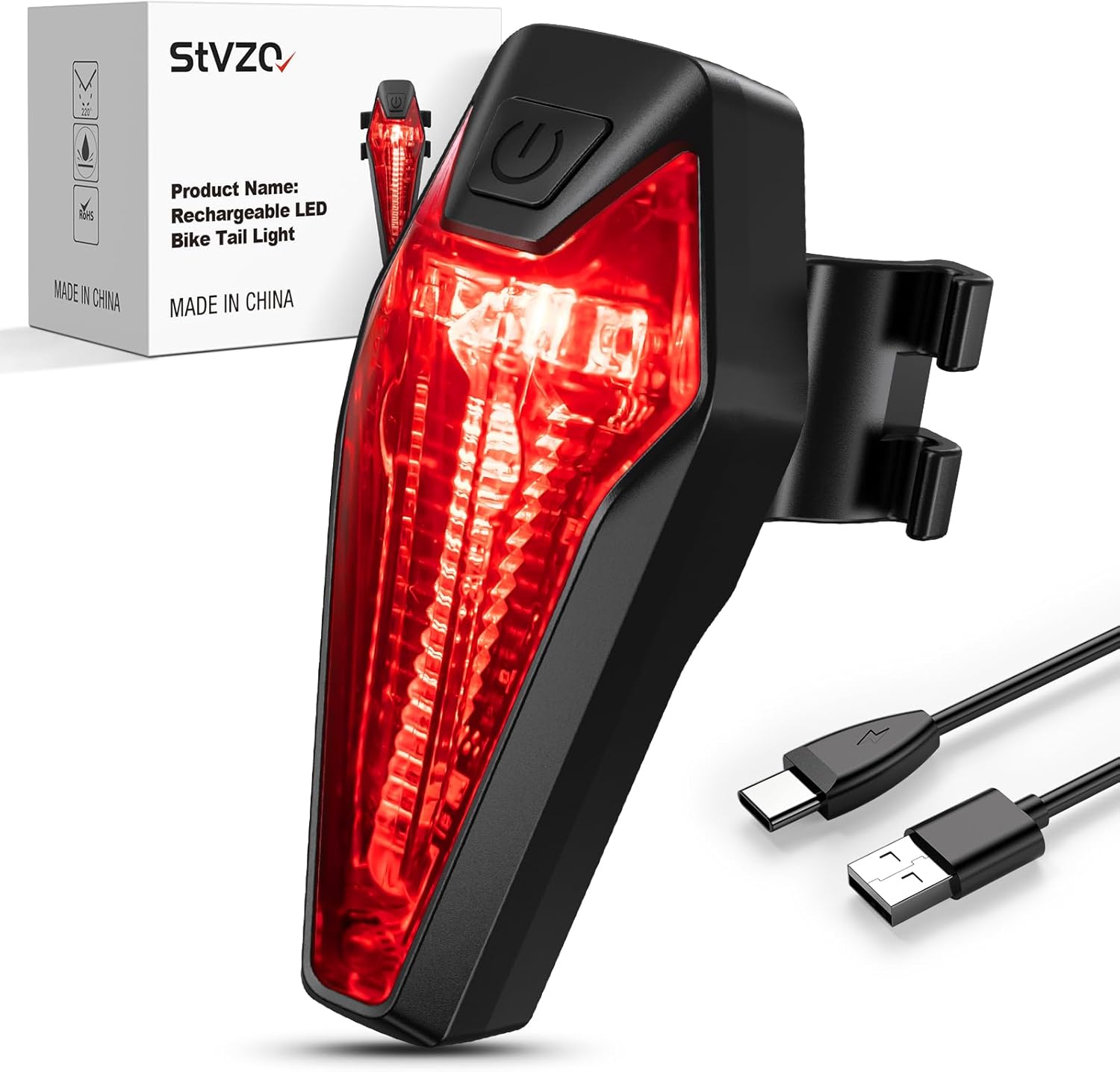 Feu Arriere Velo CREE LED 220° Grand Angle Capteur de Freinage 180mAH USB Rechargeable éclairage vélo Lumière Puissante Velo Arriere IPX6 Imperméable