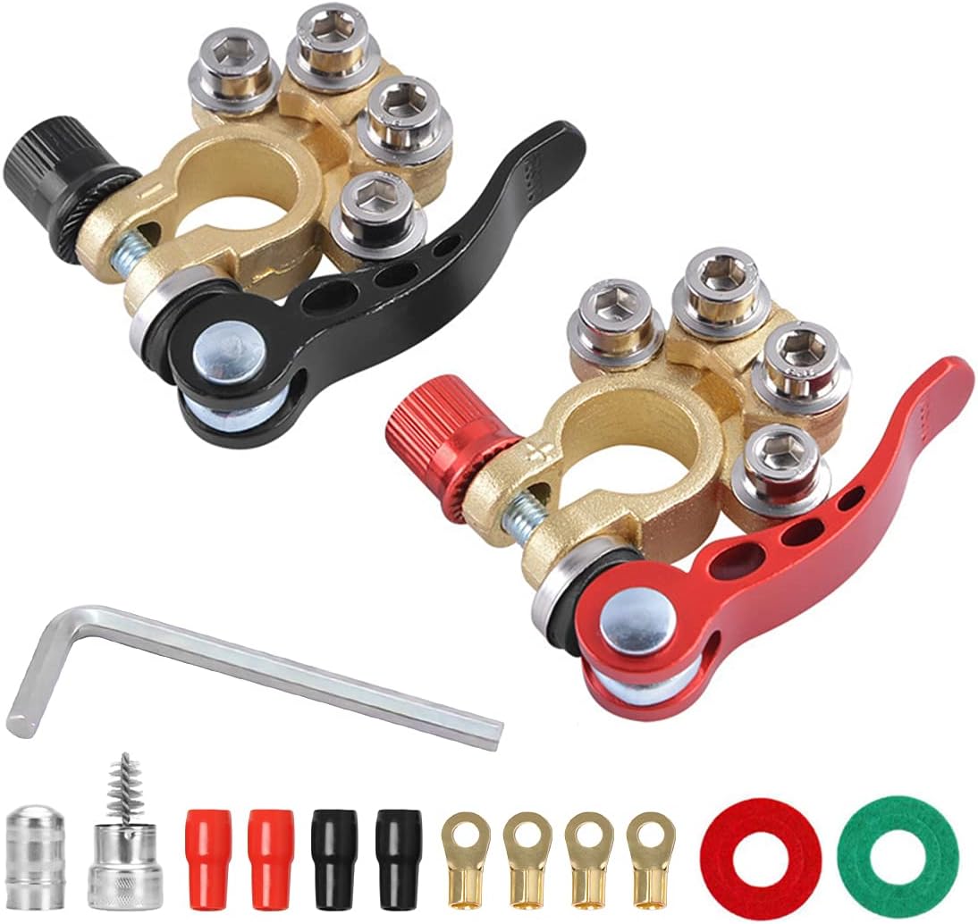 Cosse Batterie 12V/24V, 2 Bornes de Batterie de Voiture à Débranchement Rapide à Quatre Voies pour les bornes SAE/JIS de Type A, Compatibles avec Voitures, Camions, Camionnettes, Etc (14PCS)