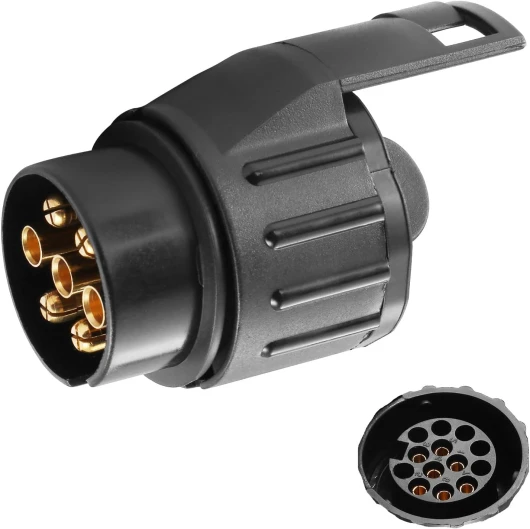 SPARKMOTO Adapteur Prise Remorque Attelage 7 Broches vers 13 Broches pour Remorque de Voiture Porte-vélo,12V Adaptateur remorque 7/13,Adaptateur Prise remorque 7 vers 13 Broches,avec Cache(SK7133)