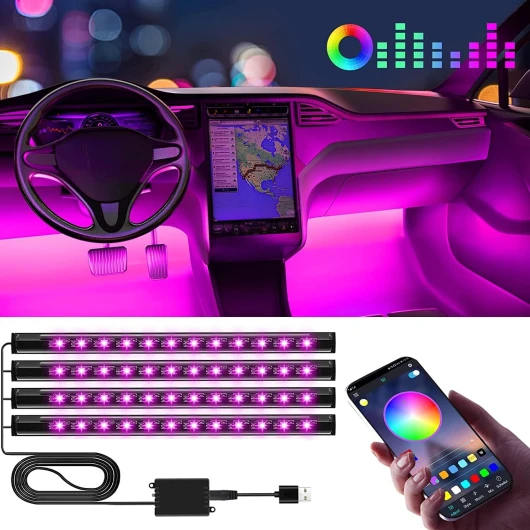 Éclairage Intérieur de Voiture, Cadeau fete des peres, Lampe LED Accessoire Voiture, Cadeau Homme Maman Cadeau Fete des Grand Mere Femme,Car Accessories Contrôle APP
