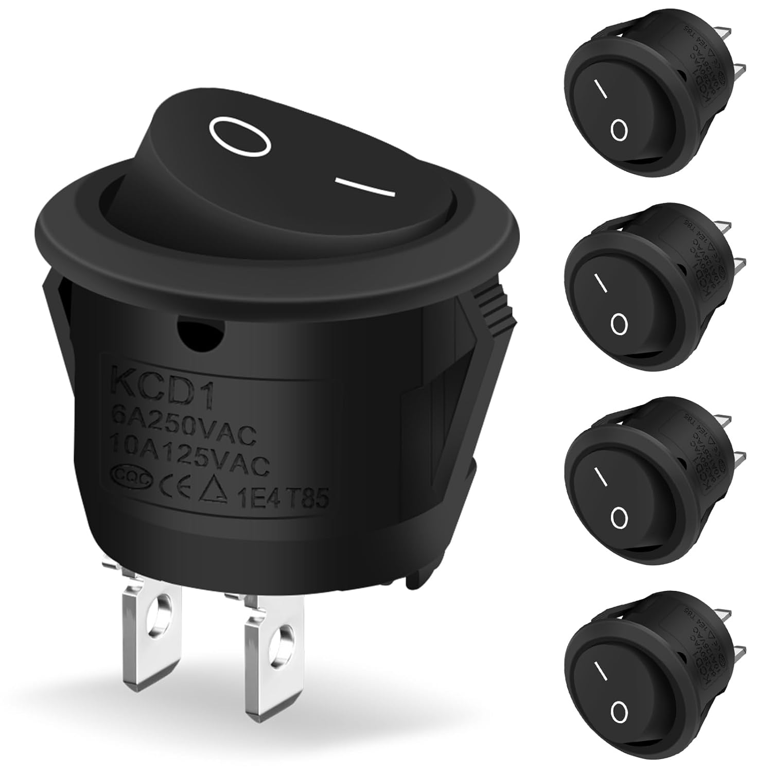 5 Pièces Interrupteur 12 V, Hanibos Mini Bouton ON OFF 10 A/125 V 6 A/250 V, Interrupteur à Bascule Ronds Verrouillables Noir pour Voiture, Bateau, Appareils Ménagers