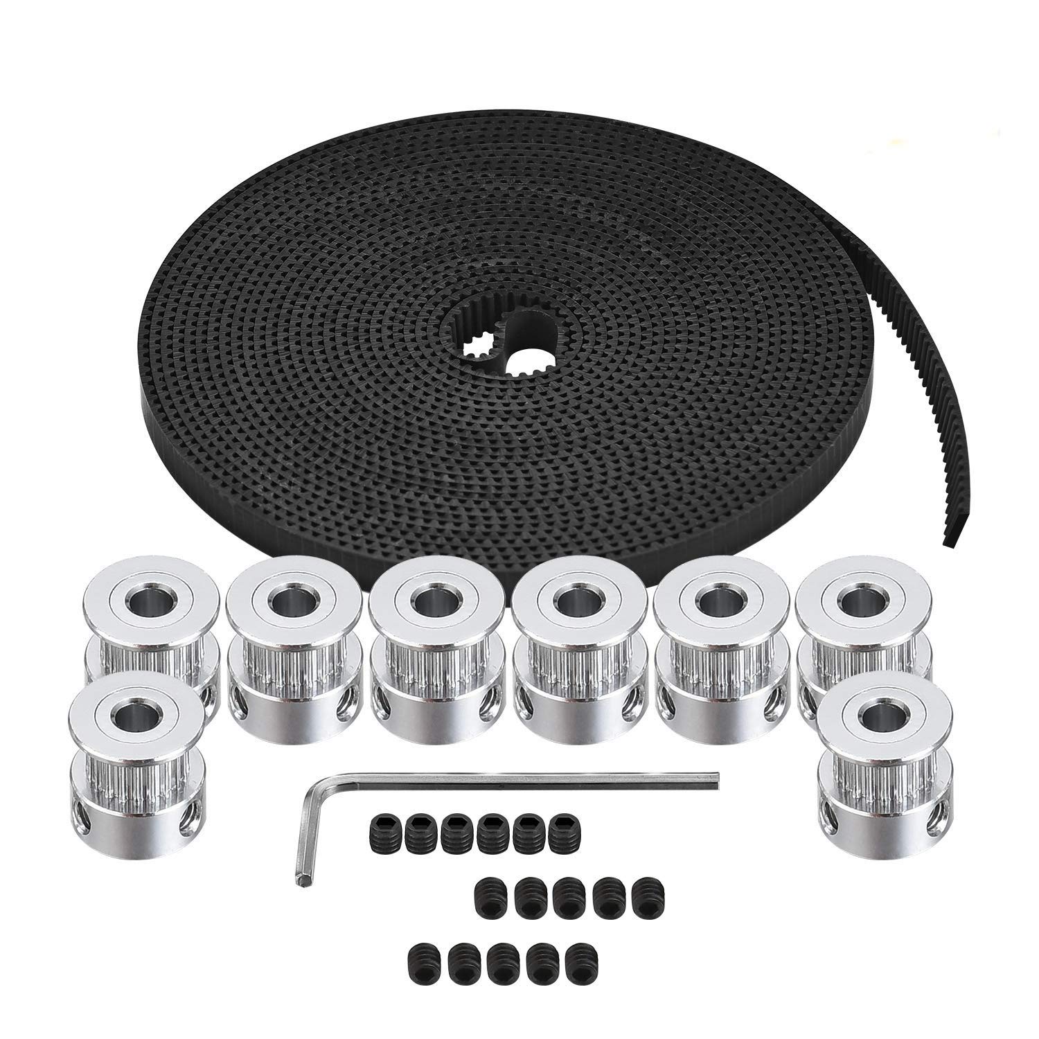 Poulie de distribution TUZUK GT2, roue de poulie de distribution 8pcs 5mm 20T et courroie de distribution GT2 en caoutchouc 5M, courroie de distribution de 2 mm de large, largeur 6 mm