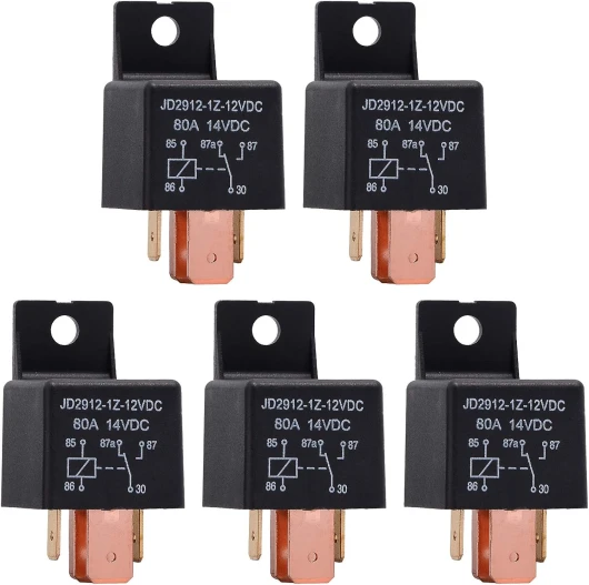 Ehdis 5 Pièces Relais 5 Broches 12V 80A, Relais Automobile JD2912-1Z-12VDC 80A 14VDC SPDT Camion Bateau Van véhicules de commutateur