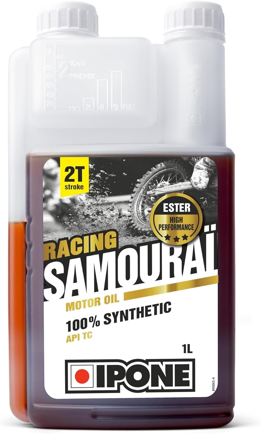 Huile Moteur Moto 2 Temps Samouraï Racing - 100 % Synthétique avec Esters - Très Haute Performance – Compatible Mélange, Graissage Séparé, Systèmes d'injection - Bidon Doseur 1 Litre