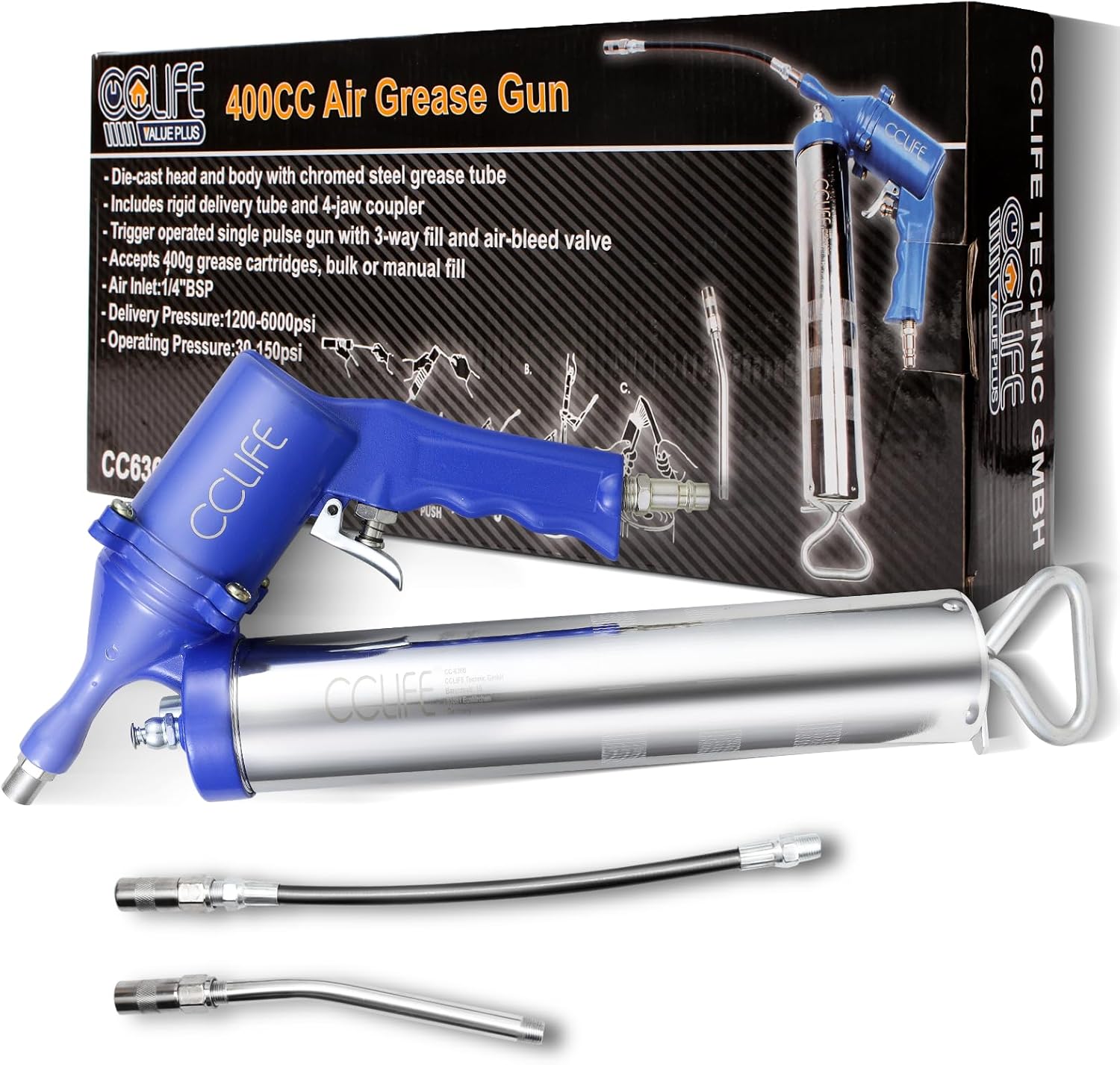 Pompe a graisse pneumatique 6000 PSI Pistolet pompe a graisse manuelle Entrée d'air 1/4' BSP