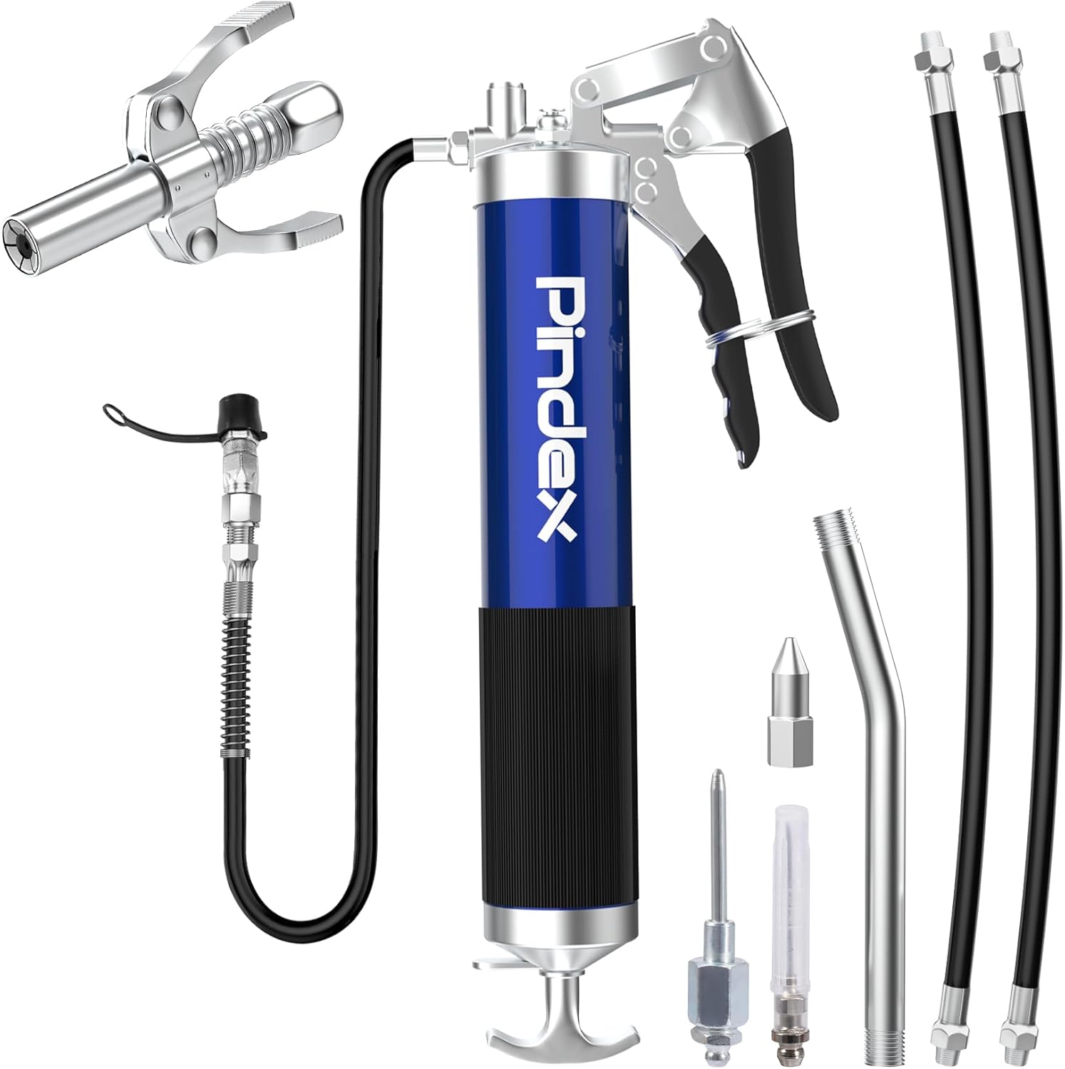 Pistolet Graisseur Pompe à Graisse Manuelle avec Raccord de Pistolet à Graisse,1 Aiguille de Graissage,1 Aiguille d'Injecteur de Graisse, 2 Tuyau Flexible de 45cm pour Cartouche de 400g