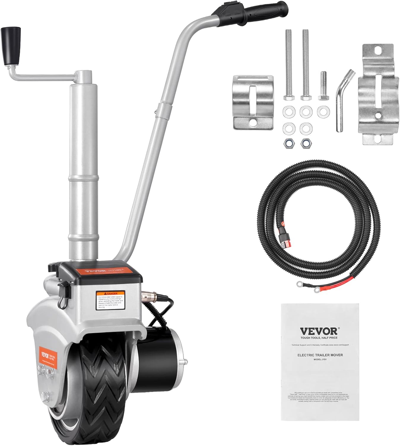 Roue jockey électrique 12 V - Charge maximale : 2268 kg - Roue jockey électrique de 30,5 à 63 cm - Hauteur réglable : 6,7 m/min - Vitesse : 20,3 cm - Roue en caoutchouc solide - Remorque