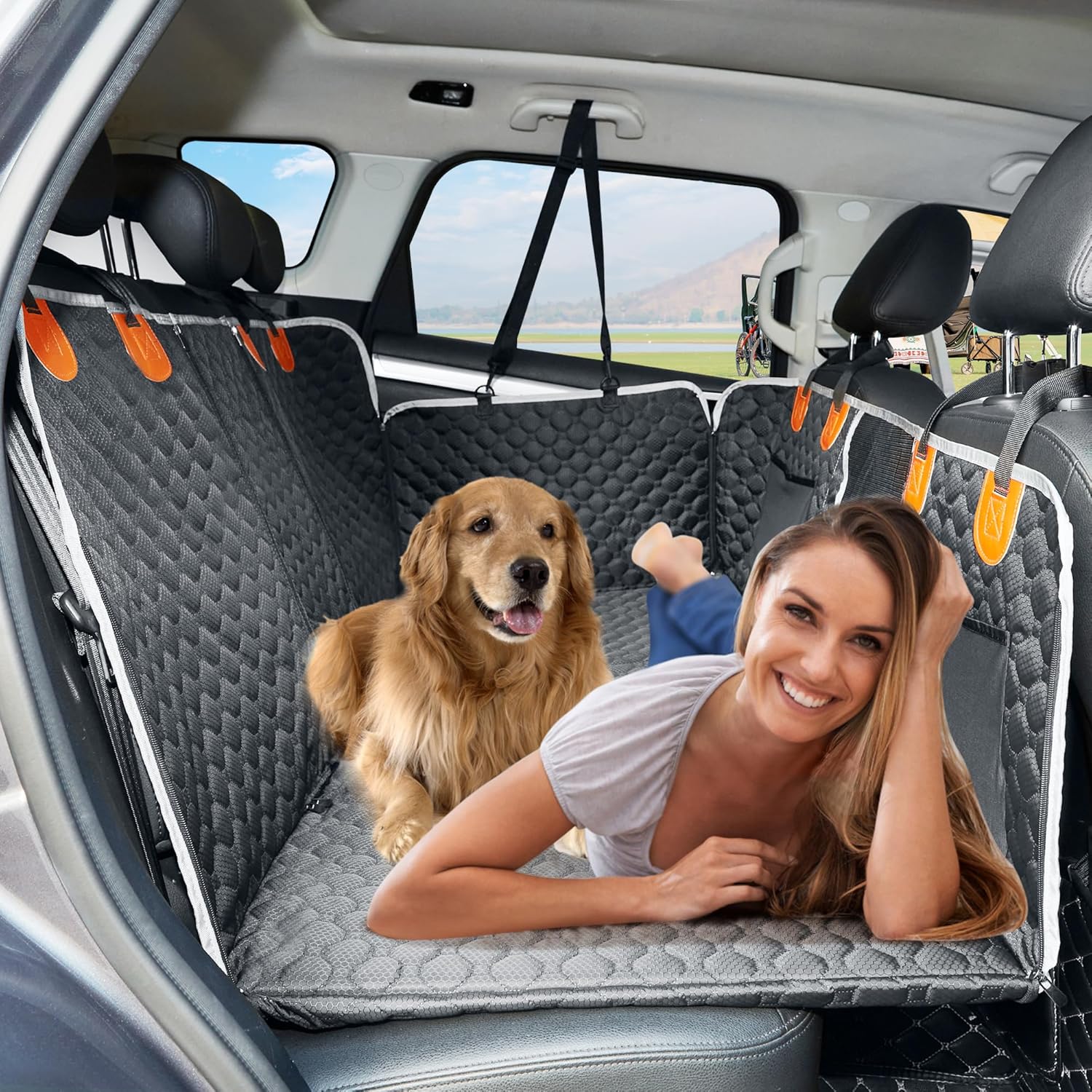 ANOSOSPECIAL Extension de siège arrière, Housse de siège de Voiture pour Chien, hamac de Voyage imperméable pour Animal Domestique, Matelas de Camping Durable, Facile à Nettoyer pour Auto（Noir）