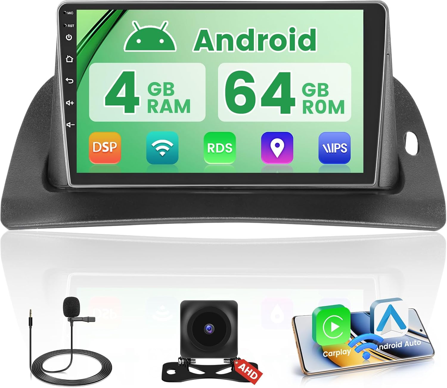 4+64GB Android Autoradio pour Renault Kangoo 2013-2020,Nissan NV250 2013-2021 Wireless Carplay Android Auto, 9 Pouces écran Poste Radio Voiture Bluetooth GPS, Caméra de Recul, WiFi, EQ DSP, FM RDS