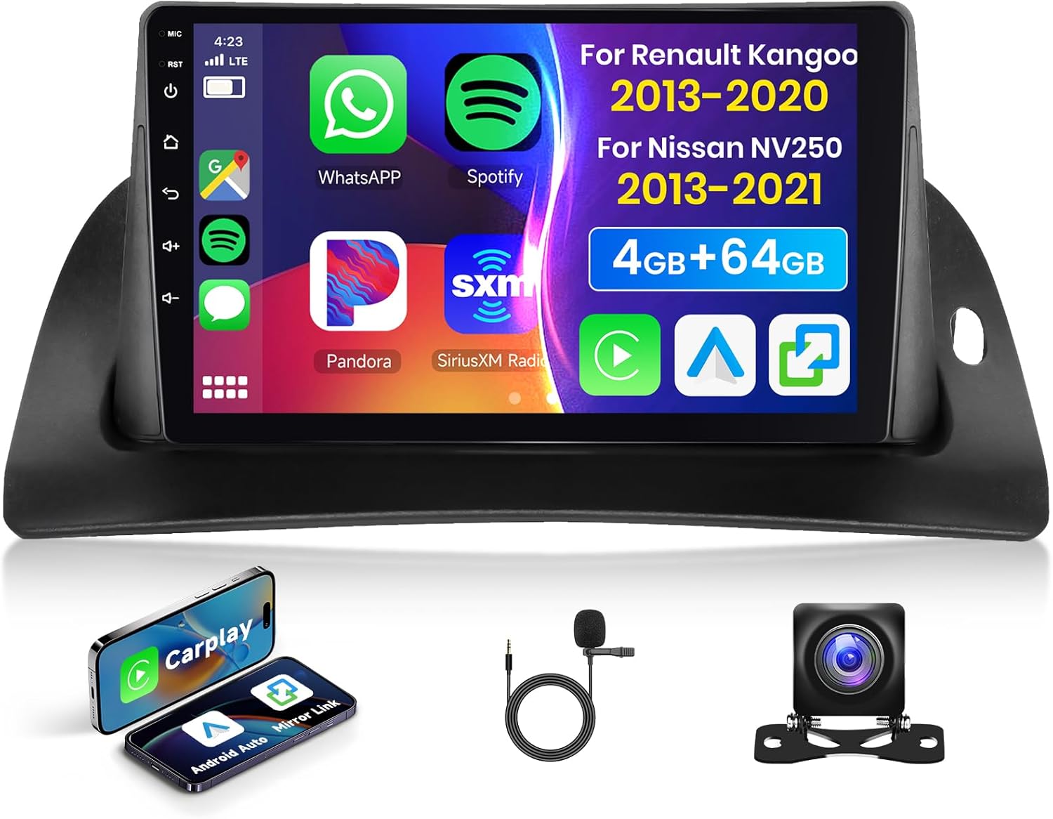4G 64G Podofo 9" Autoradio Bluetooth pour Renault Kangoo 2013-2020/Nissan NV250 2013-2021 Carplay Android Auto,WiFi GPS Navi RDS/FM DSP,1280 * 720,Android 13 Radio 2 din avec caméra de recul AHD