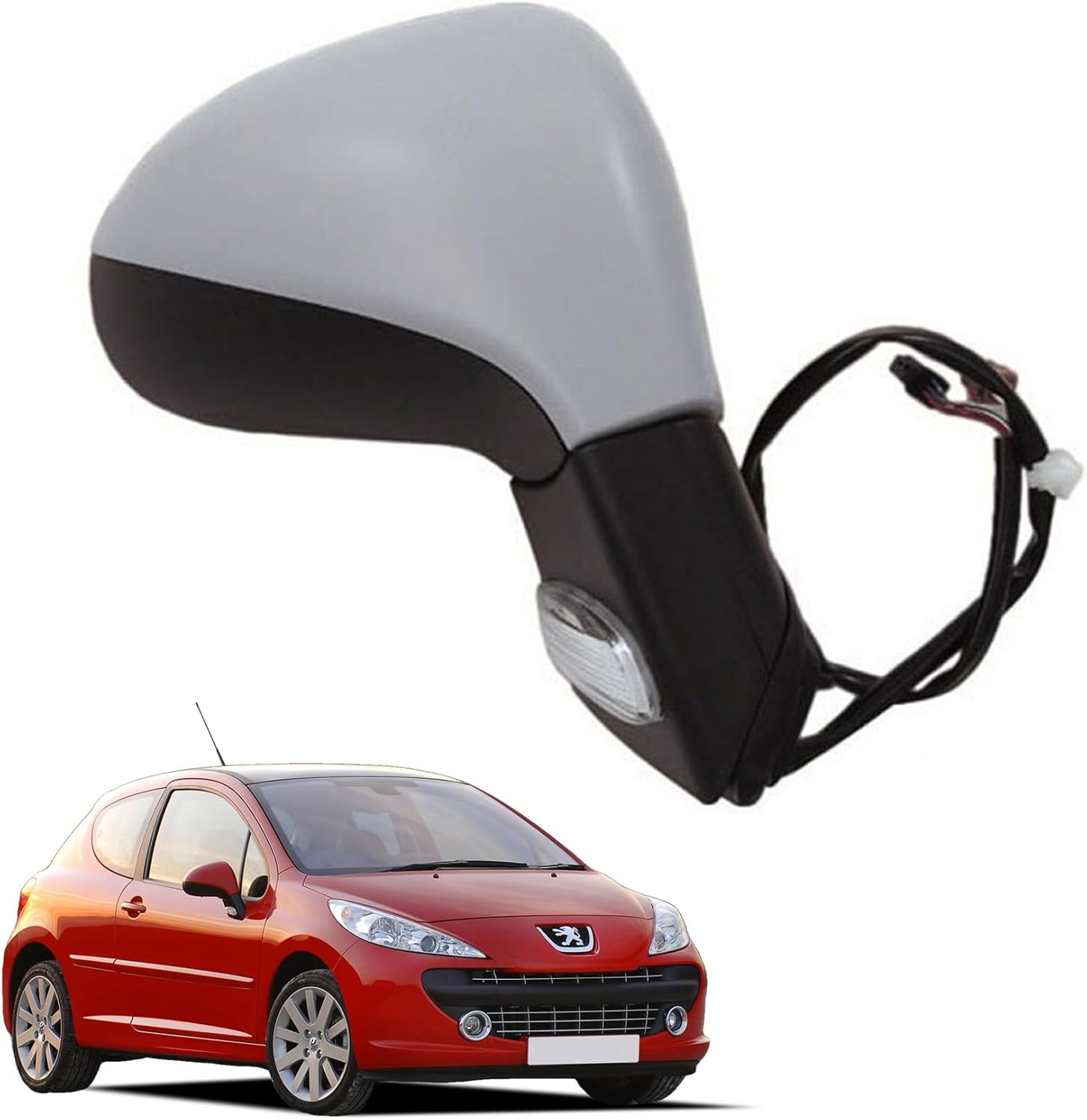 Retroviseur Complet Peugeot 207, Droit, éléctrique, Chauffant, Gris à peindre, Avec Clignotant, Phase 7