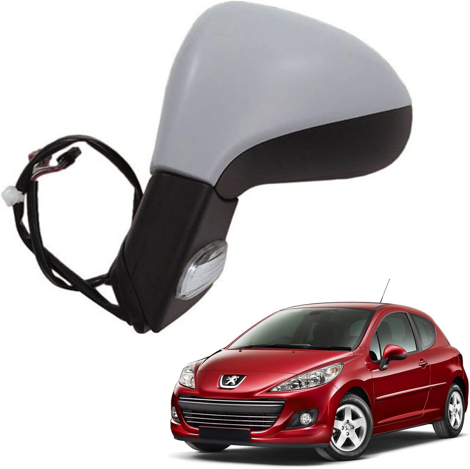 Retroviseur Complet Peugeot 207 2006-2015, Gauche Côté Conducteur, éléctrique, Chauffant, Gris à peindre, Avec Clignotant