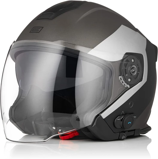 Casque Bluetooth Moto Jet Casque Scooter avec Double Visière Homologué ECE EKO BLACK TITANIUM M