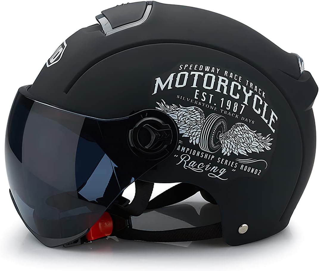 Casque Ouvert Classique, Demi-Casque avec Pare-Soleil, Coque 709abs Combinée à Une Couche Tampon Eps pour Une Meilleure Protection De Conduite Noir mat