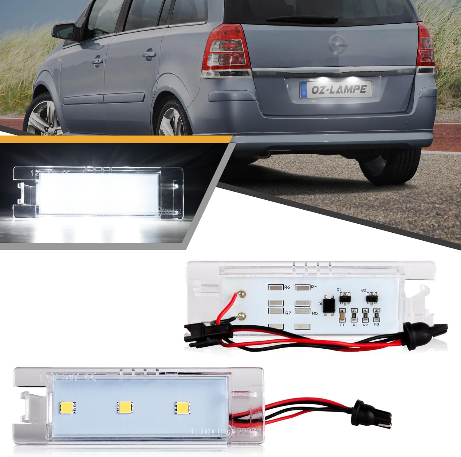 OZ-LAMPE Éclairage de plaque d'immatriculation à LED pour Opel Vauxhall Zafira B Vectra C Corsa C D Insigina Astra J H Adam Cascada Meriva A B Tigra Twin Top,Canbus Aucune Erreur 2 Pièces