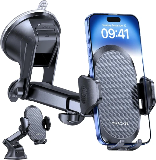 Support Téléphone Voiture [2025 Ventouse Puissante] Porte Telephone Voiture Tableau de Bord, Rotation 360° Portable Ventouse pour iPhone Compatible avec 4-7.2" Smartphone Noir Elégant