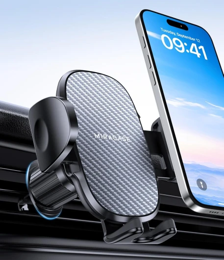 2025 Support Téléphone Voiture [Crochet Métallique Fort] Bouche D'aération Porte Téléphone Voiture, Rotation 360° & Opération à Une Main, pour Téléphones de 4.0''-7.0'' Fibre de Carbone