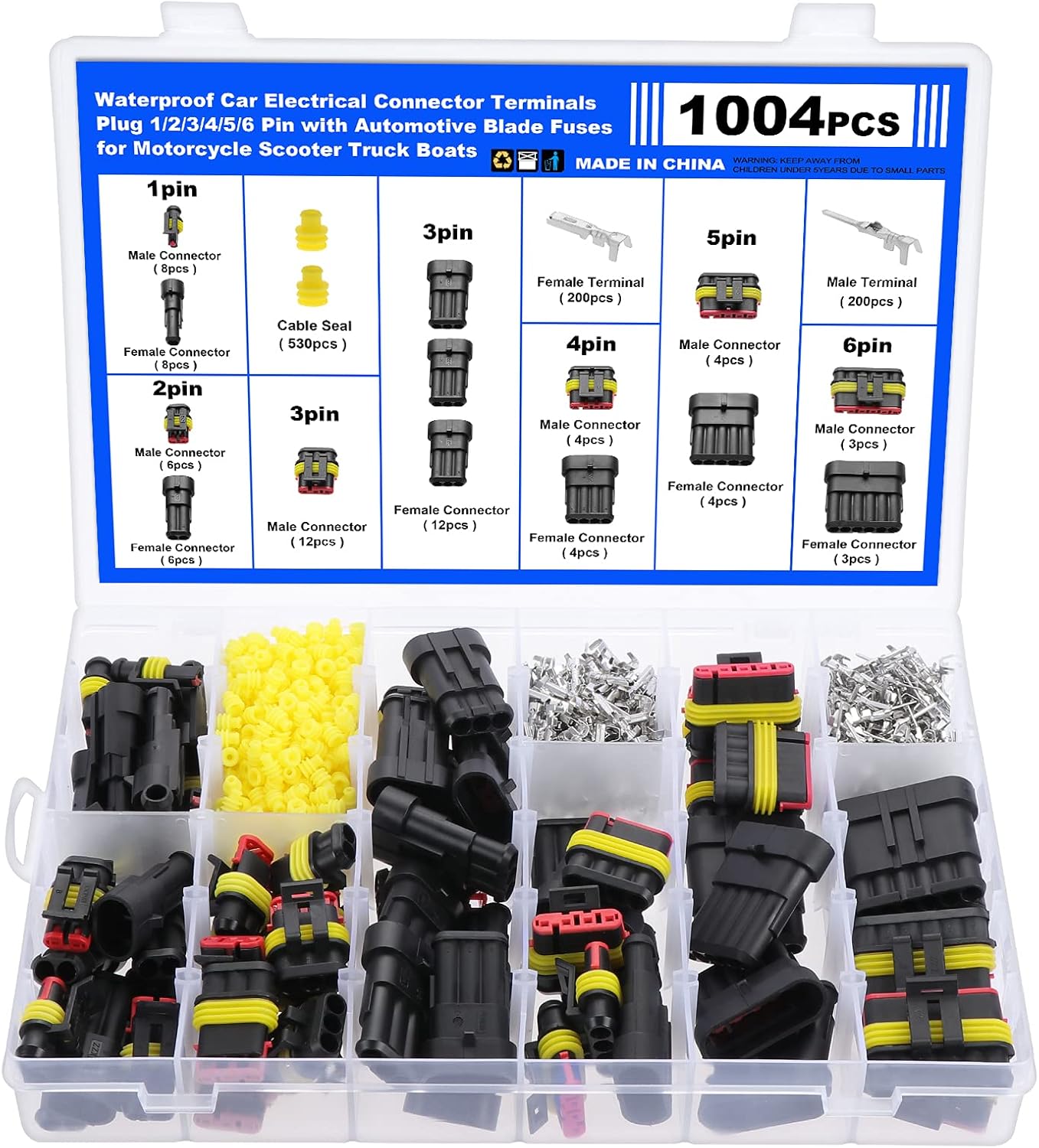 Faankiton 1004PCS Imperméable à l'eau Connecteurs, Connecteur Automobile Connecteur Étanche, Connecteur Electrique de Voiture 1/2/3/4/5/6 Broches, Connecteurs de Voiture Étanches, Connecteurs Étanches 1004 Stück