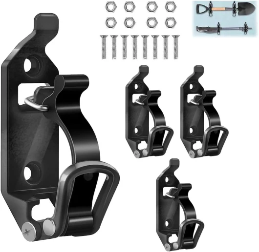 Wotendy Lot de 4 Supports de Pelle pour Barres de Toit, Pinces de Toit en Métal et Caoutchouc, Supports de Montage Mural, Supports de Pelle pour Camion, Bateau (Noir)