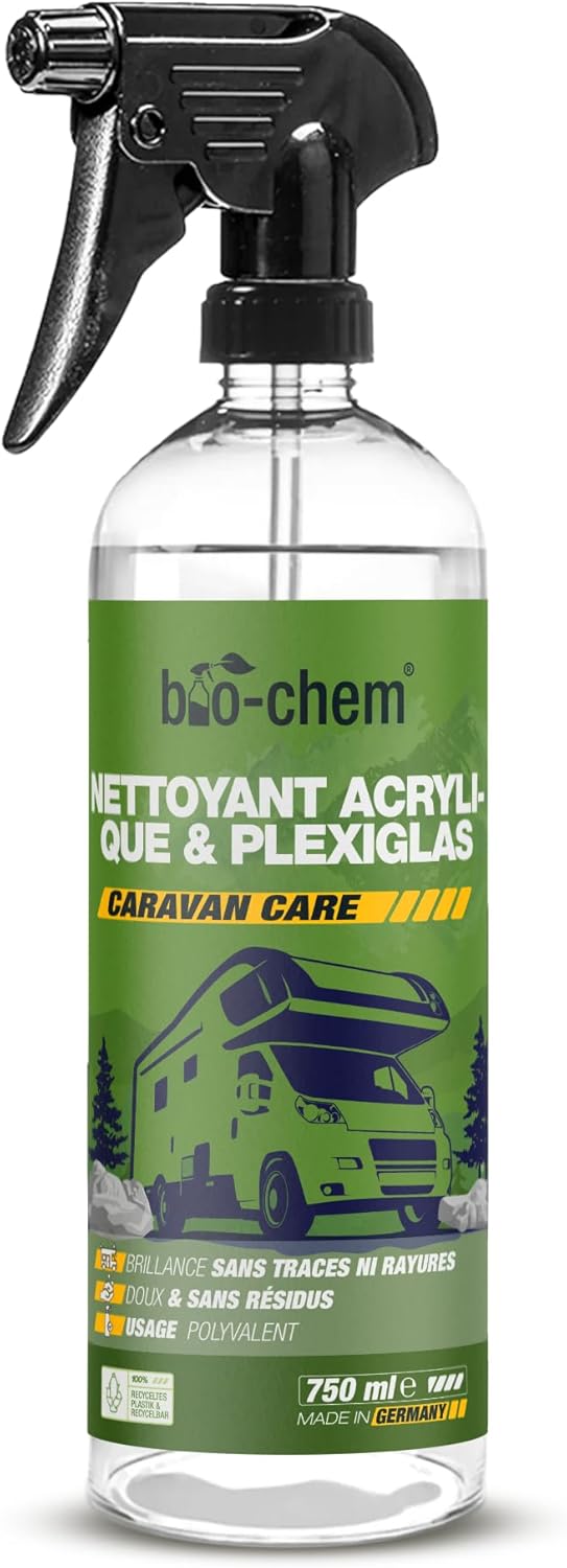 Bio-chem - Nettoyant vitre Acrylique et plexiglas 750 ML - Produit Lave Pare-Brise pour Caravane, Camping-Car, Voiture - Nettoyage vitres Voitures en Spray Liquide 750 ml (Lot de 1)