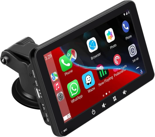 Autoradio portable, compatible avec Apple CarPlay et Android Auto, écran tactile HD 1080p de 7 pouces avec Bluetooth 5.0, compatible Mirror Link, montage sur tableau de bord pour camion et camping-car