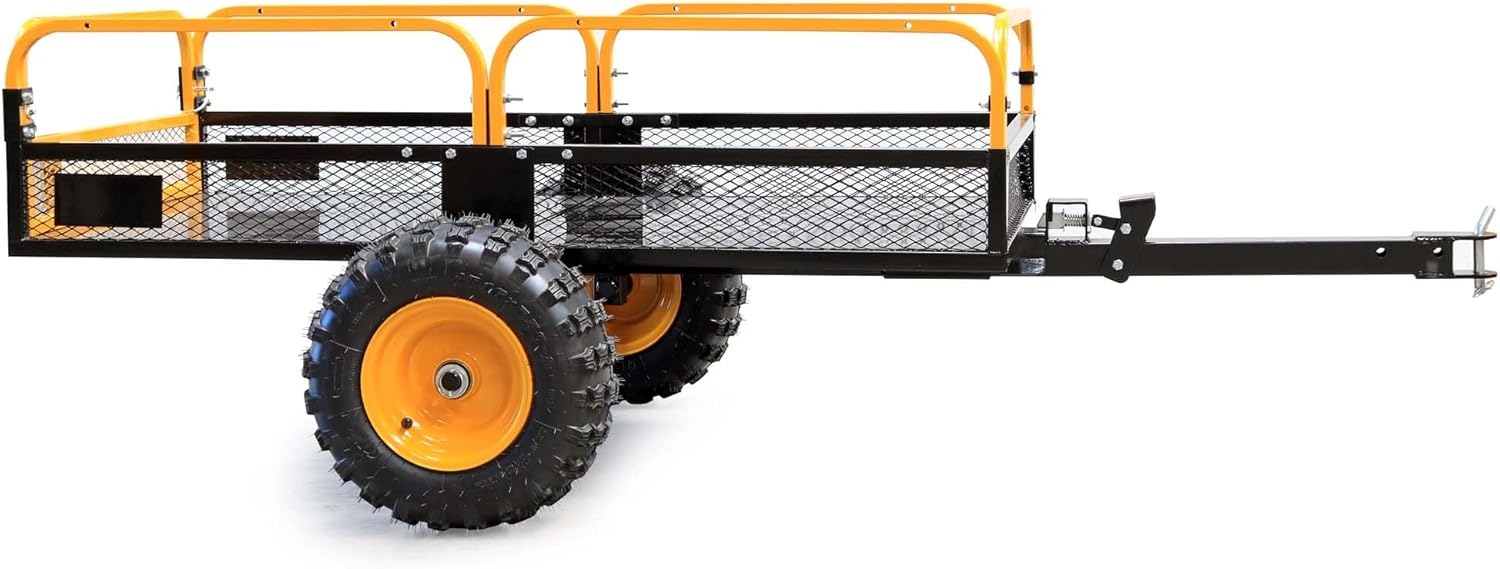 Remorque basculante – 2100 x 1200 x 70 mm – capacité 450 kg – en Acier – avec Grille et Parois Amovibles – pour Tondeuse autoportée ATV Jardinage Transport