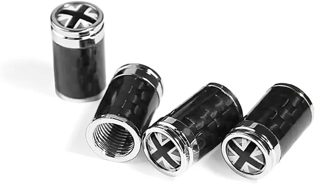 Capuchon de Valve de Pneu en Aluminium Pièces détachées compatibles avec Mini Cooper R55 R56 R58 F59 R60 F56 F60 PJ08 (Union Jack Gris, Fibre de Carbone) Fibre de carbone Union Jack gris