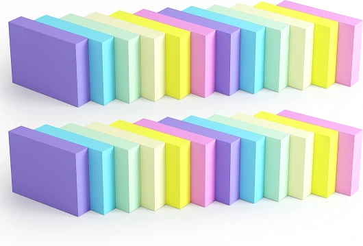 Lot de 24 mini blocs de notes adhésives de 3,8 x 5,1 cm, 80 feuilles/bloc, pour petits rappels dans les bureaux, les écoles et les ménages (38 x 51 mm) Couleurs pastel 38 x 51 mm - Couleurs pastel