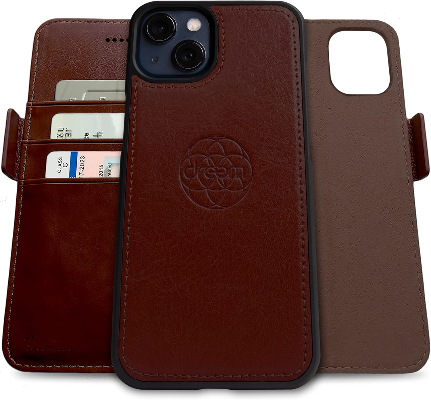 Fibonacci Compatible avec iPhone 13 Mini funda cartera / 2-en-1 étui Antichoc et Folio Amovible en Cuir végétal, Compatible MagSafe, Protection RFID [Café] iPhone 13 Mini Café