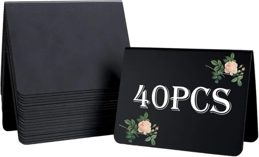 40pcs Mini Tableau Noir Table, Mini Panneau d'Affichage Réutilisable, Petit Tableau Noir en Plastique pour Buffet, Mariage, Restaurant, Étiquette de Prix (10 x 7cm)