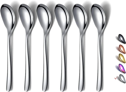 Demitasse Espresso Cuillères, 5,5 Pouces Mini Cuillères à Café, Petites Cuillères en Acier Inoxydable, Cuillères à Café pour Desserts, Lot de 6, Passe au Lave-Vaisselle (Argent) 1 - Argenté
