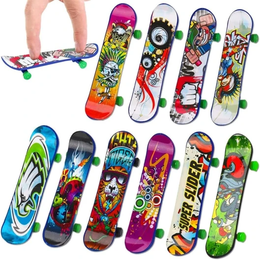12 Pièces Mini Skate Doigt,Planches à Doigts Stylées, Mini Skateboards,Professionnels Planche à Roulettes,Enfants Skateboard Anniversaires Cadeau(Motif Aléatoire)