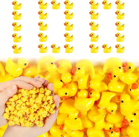 100 Pieces Mini Canards en Résine Polyvalent Set, Petits Forme et Vive Réaliste Little Duck Ornements pour Bricolage, Miniatures Figurines de Canard pour Maisons de Poupées (Jaune) (Jaune)